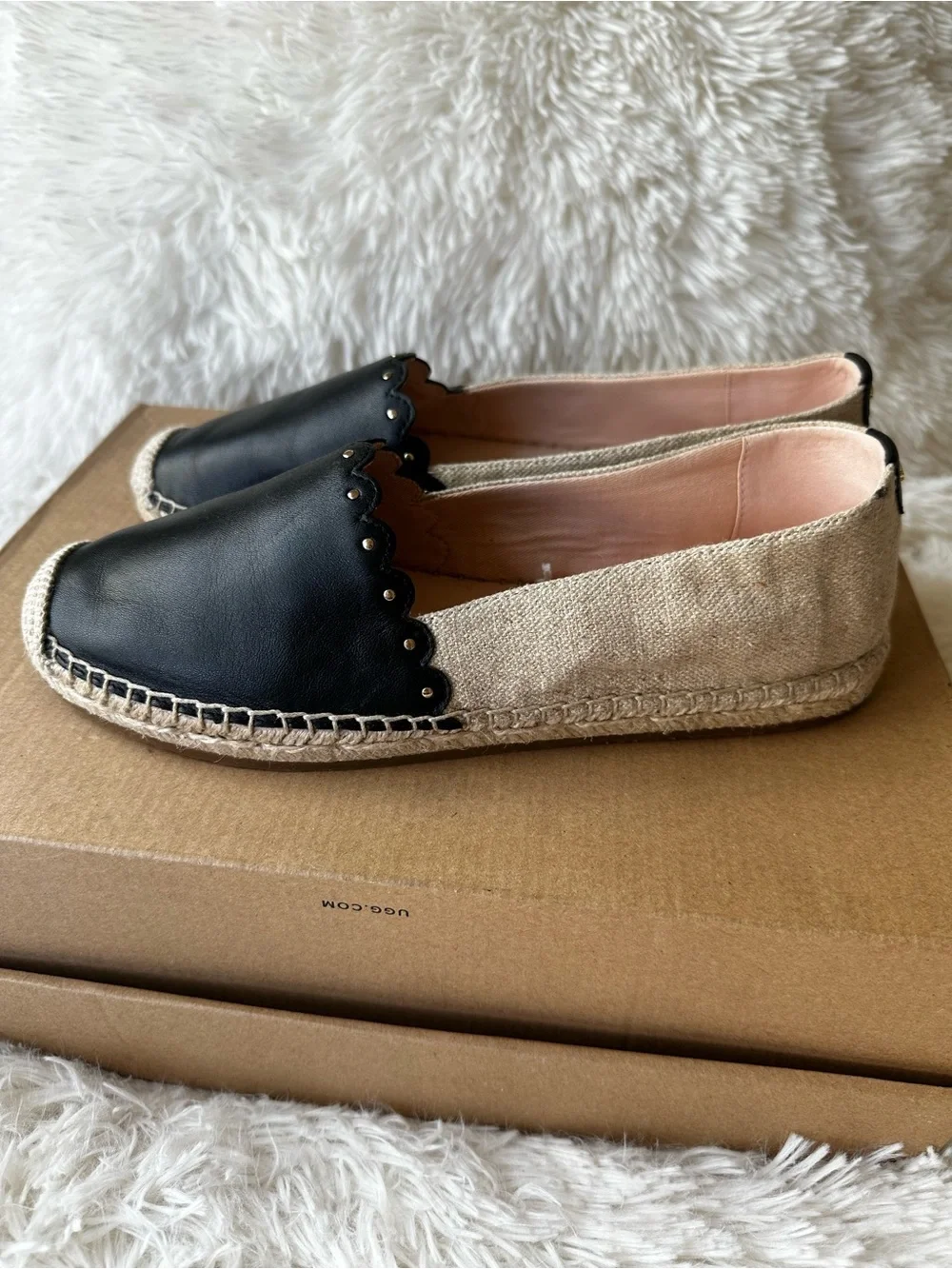 Kate Spade Gardenia Women’s Black Leather Tan Espadrille Flats Size: 6.5